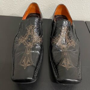 Robert Wayne Leather Etched Loafers Dress Shoes Preppy Designer Stretch